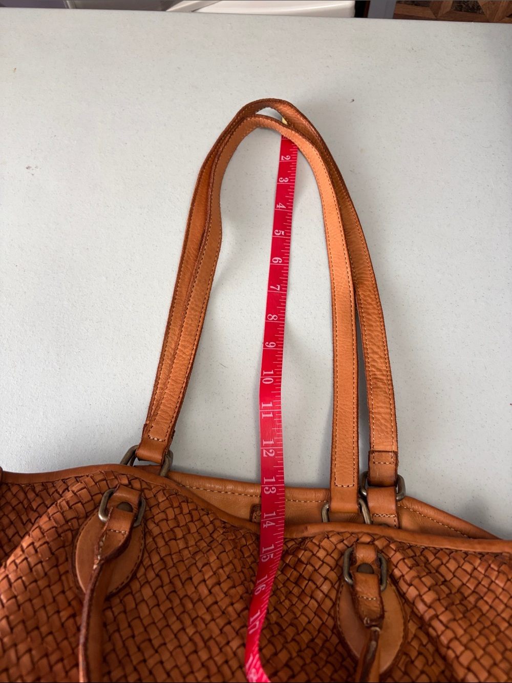 Platania Woven Leather Tote Bag in Cognac made in Italy - Picture 5 of 12